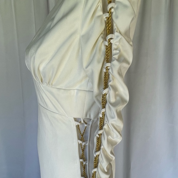 Vintage 1970’s Funky White One Shoulder Goddess Disco Maxi Dress - Picture 3 of 7